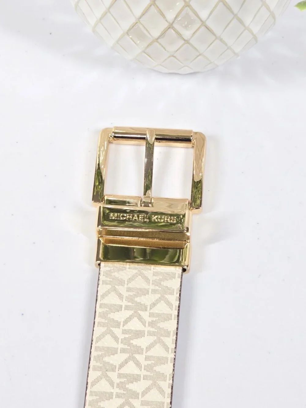 Michael Kors Reversible Belt Women L Cream Gold Buckle NWT